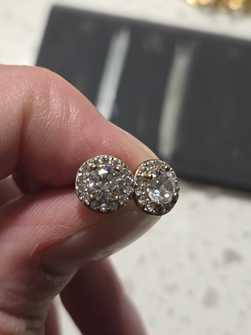 Sterling Silver Classic Round Cubic Zirconia Halo Stud Earrings - Gold Tone